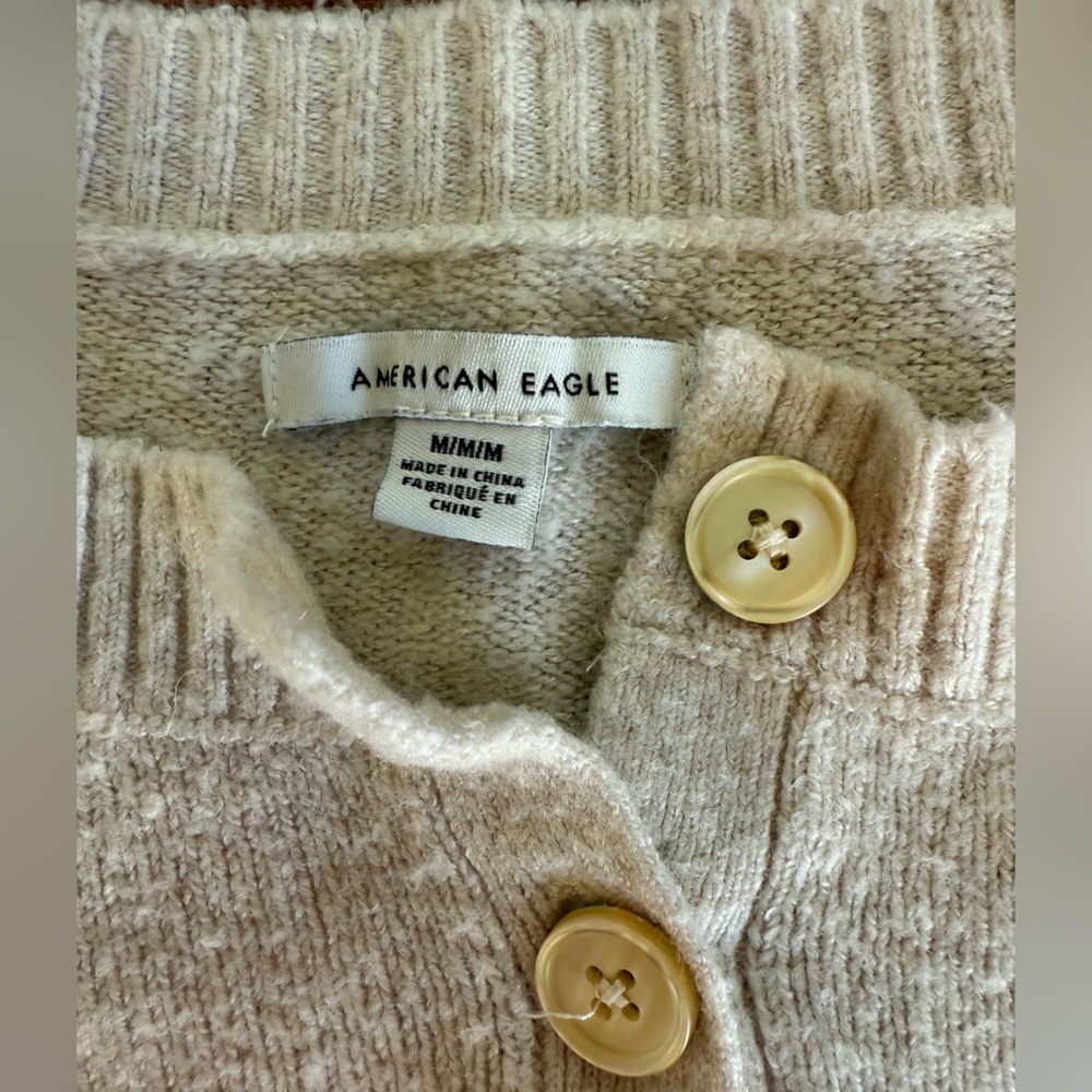 American Eagle Crop Cream Sweater with Button‎ Detail - Picture 2 of 7